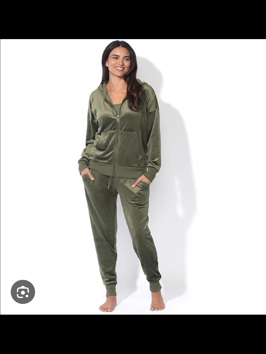 Felina Olive Green Velour Zip Hoodie & Jogger Set